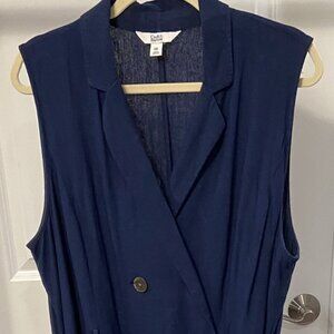 Sleeveless Navy Blue Linen Maxi Dress